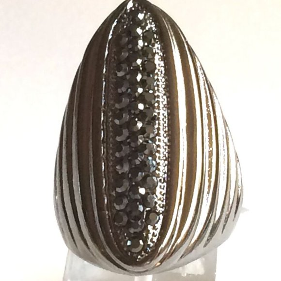 Boho Goth Cocktail Ring Size 9 10 Bohemian Gothic Cubic Zirconia Gunmetal Plated - Picture 7 of 12